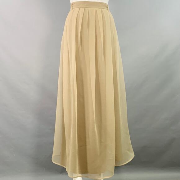 BRUNELLO CUCINELLI 8 Beige Taupe Silk Pleated Asymmetrical High Low Long Skirt - Picture 2 of 9